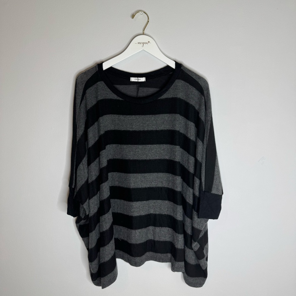 NWT | CHERISH Black and Gray Striped Oversized Top | Size Medium